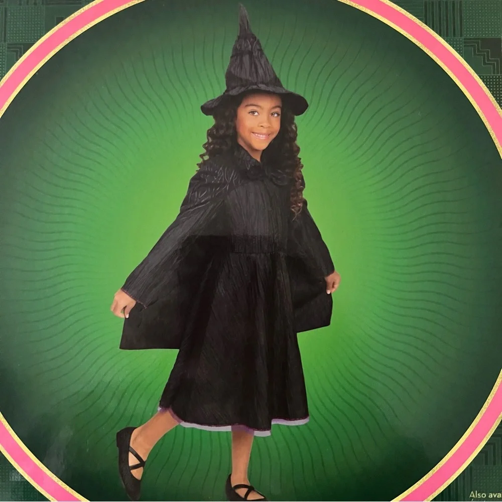 Wicked Elphaba Witch Costume dress for Kids NEW - Black dress cape hat